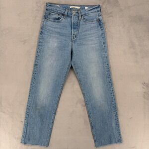 Levis Premium Wedgie Straight Jeans Light Wash Raw Hem Button Fly Women's 26